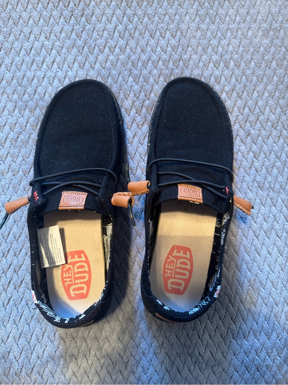Hey Dude Black Canvas Casual Slip-Ons with Tan Accents - Womens